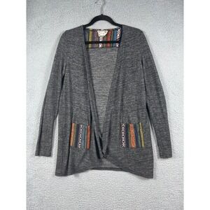 Skonhet Women's Gray Cardigan Boho M Hippie Retro Tapestry Trim
